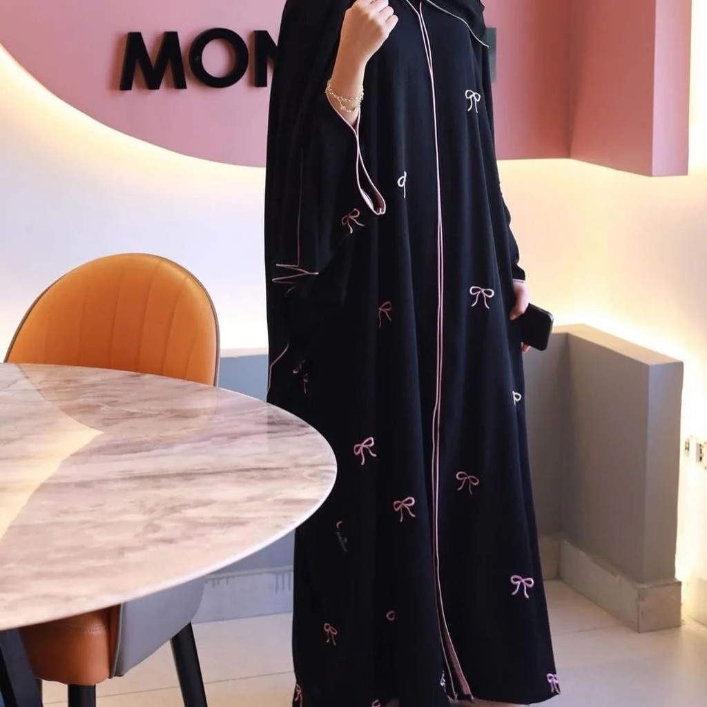 Raya Muslim Women Luxury Party Dresses Bow Embroidery Ramadan Dubai Open Abayas Kaftan Islam Cardigan Robe Jubah - detail 1