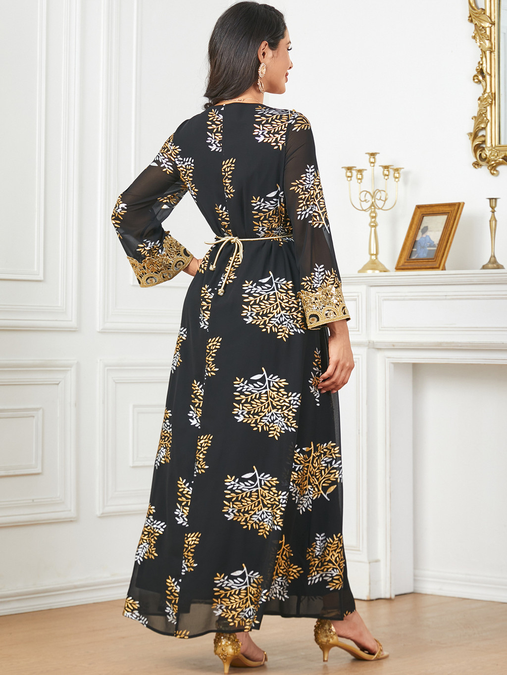 Summer Middle East Arab New Floral Gold Plated Women Dresses Party Dresses Malayu Kaftan with Customized Belt - detail 2
