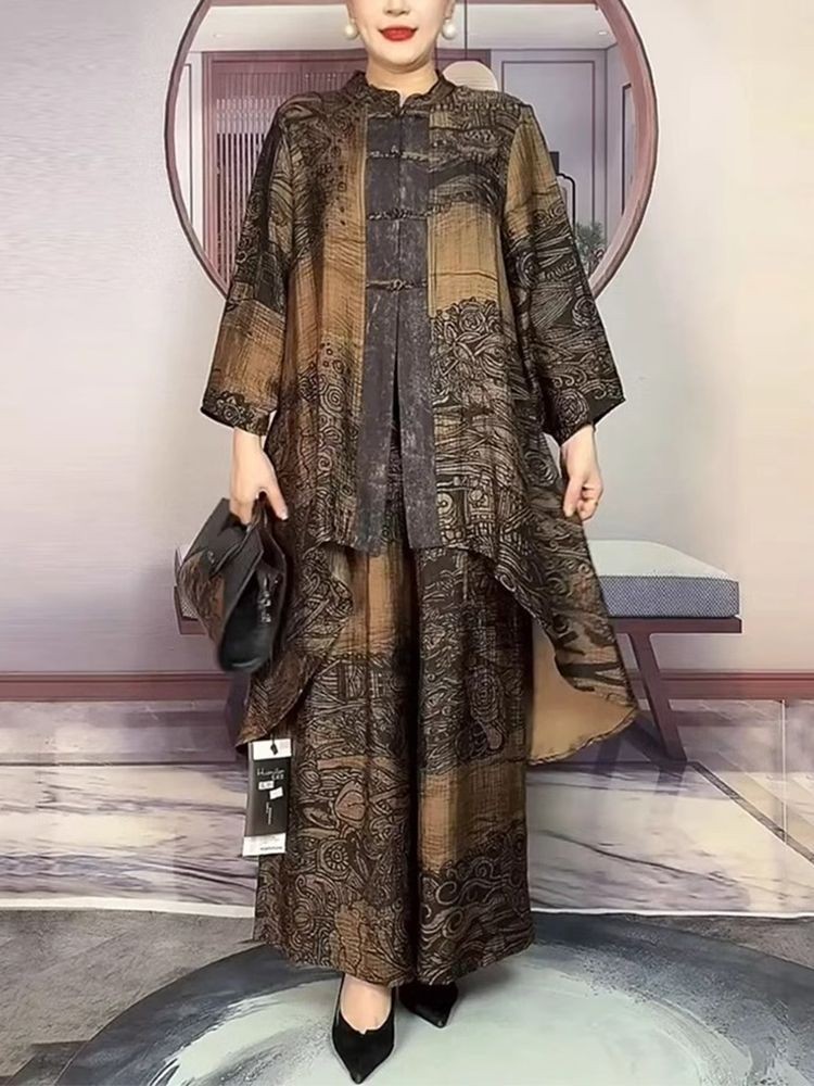 2 piece set ethnic style mother suit spring and autumn loose irregular retro temperament national style - detail 4