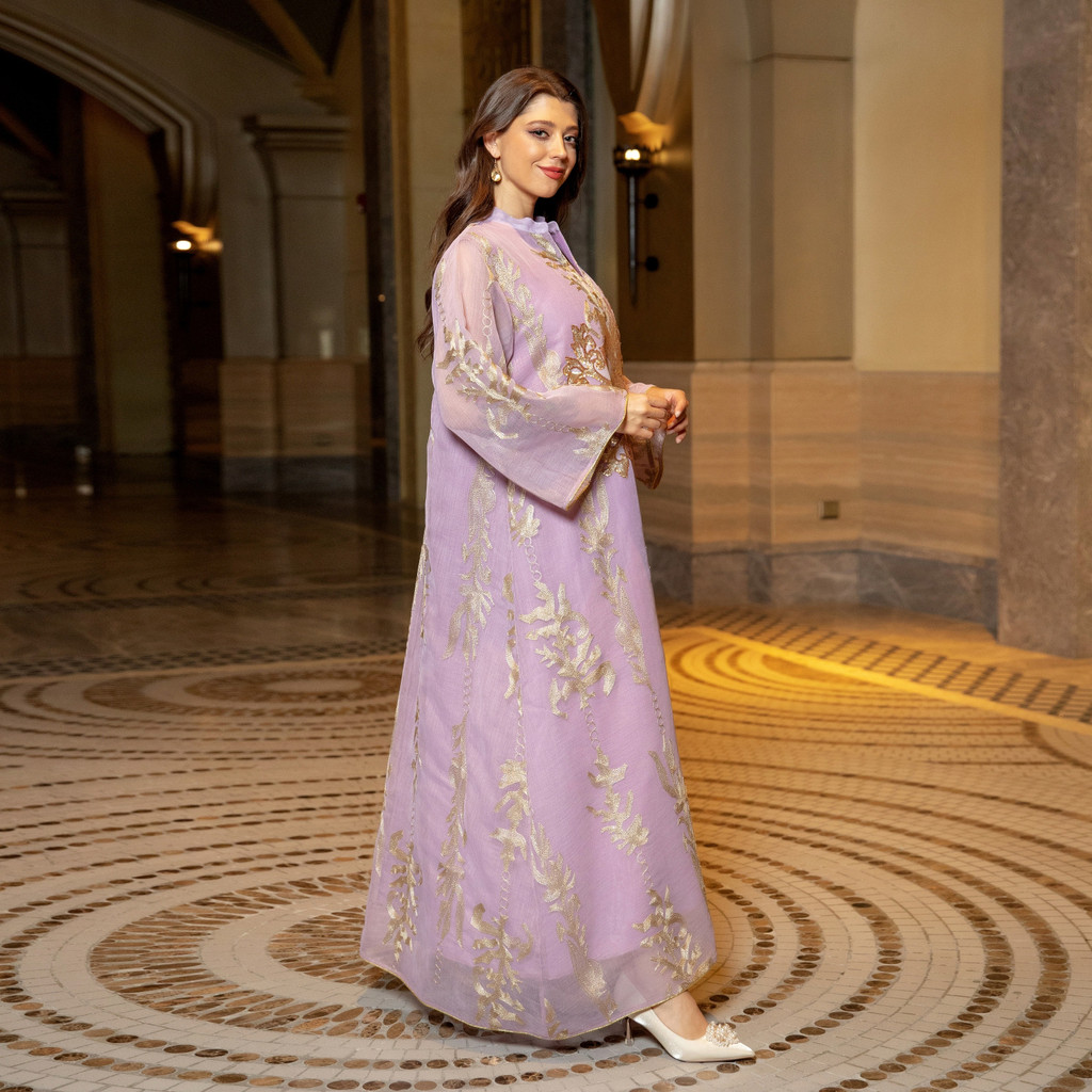 Sequins Embroidered Abaya Dress For Women Kaftan Arabic White Islamic Ethnic Robe Raya New - detail 7