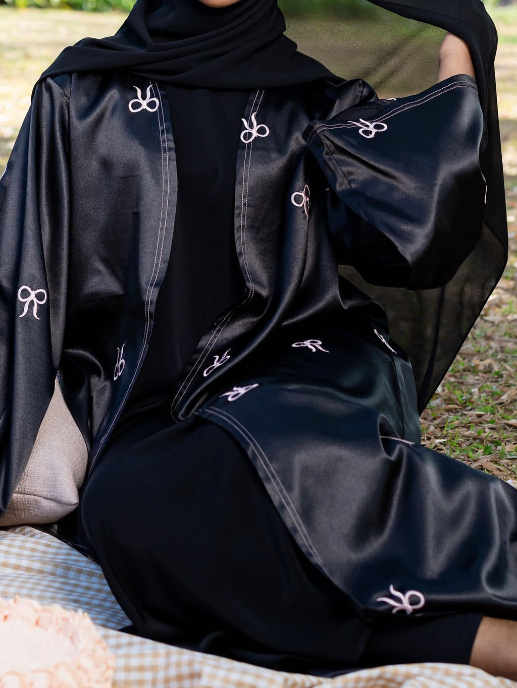 Raya Muslim Open Abaya for Women Cardigan Robe Long Dresses Bow Embroidery Ramadan Dubai Abayas Kaftan Jubah - detail 3