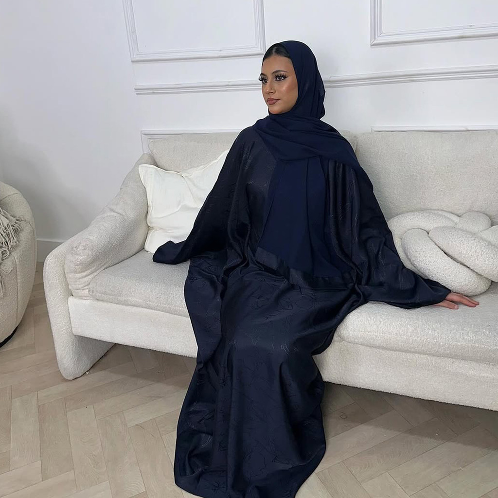 Closed Abaya Dress Dubai Luxury Muslim Hijab Dress 3D Jacquard Satin Black Abayas for Women Kaftan Malay Islamic - detail 2