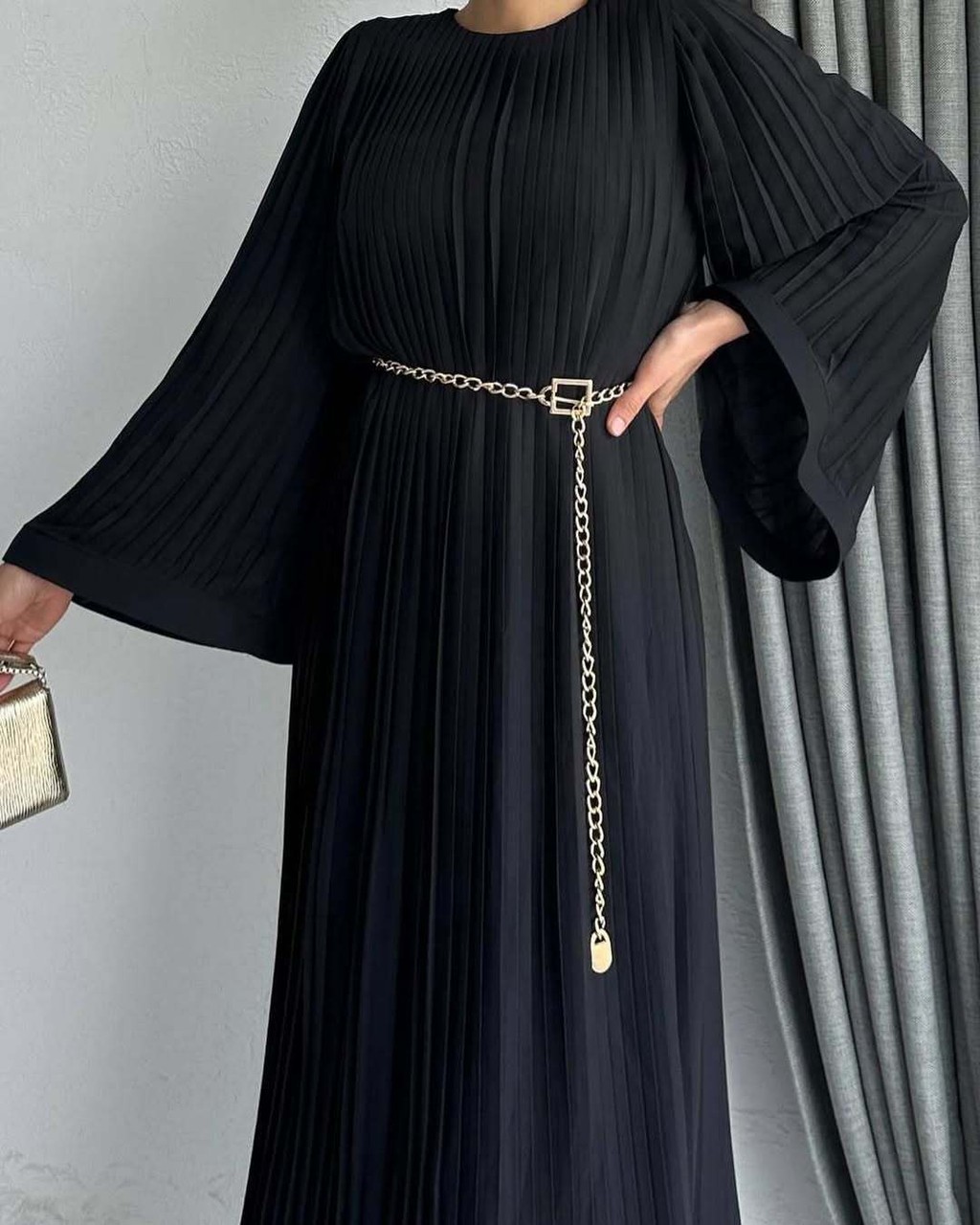 Women Long Sleeve Pleated Dresses Vintage Solid Muslim Abaya Dress Elegant Casual Loose Sundress Islamic Clothing - detail 7