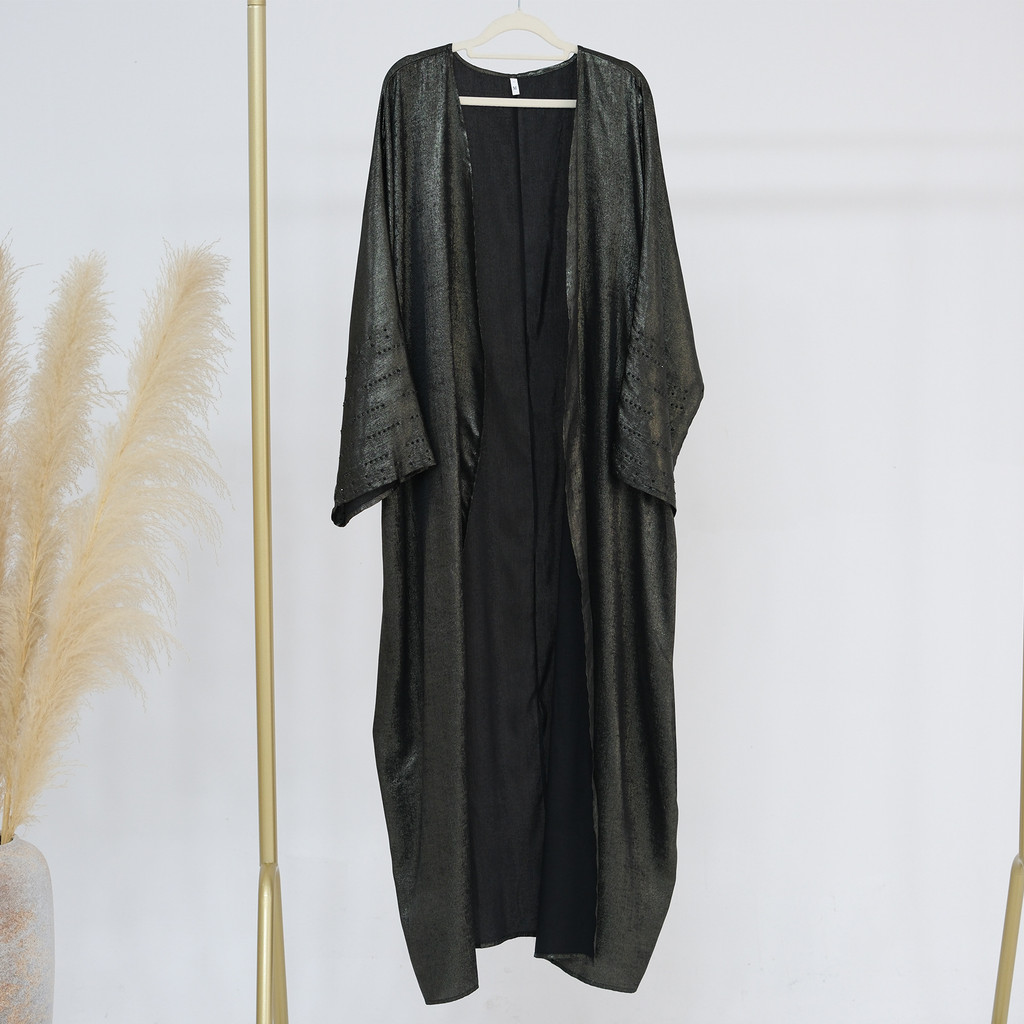 Shiny Satin Open Kimono Abaya Dubai Luxury Muslim Abayas For Women Kaftan Dress Islam Clothing Robe Caftan - detail 11