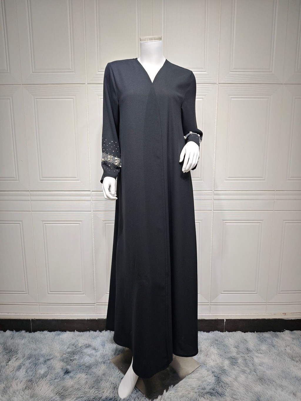 Muslim Black Abaya Dubai Luxury Open Cardigan Women's Prayer Caftan For Evening Robe Clothes Large Size With Belt - detail 6
