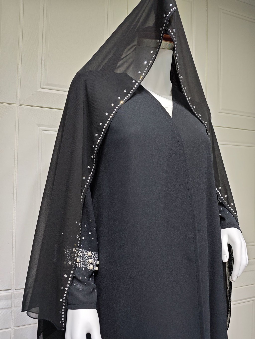 Muslim Black Abaya Dubai Luxury Open Cardigan Women's Prayer Caftan For Evening Robe Clothes Large Size With Belt - detail 10