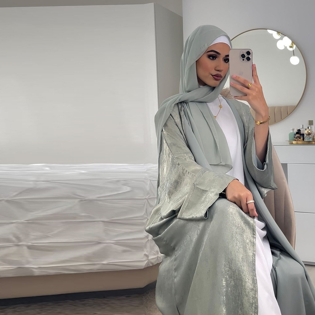 Satin Kimono Open Abayas for Women Ramadan Muslim Dress Malayu Kaftan Kebaya Caftan Abaya Dubai Luxury - detail 5