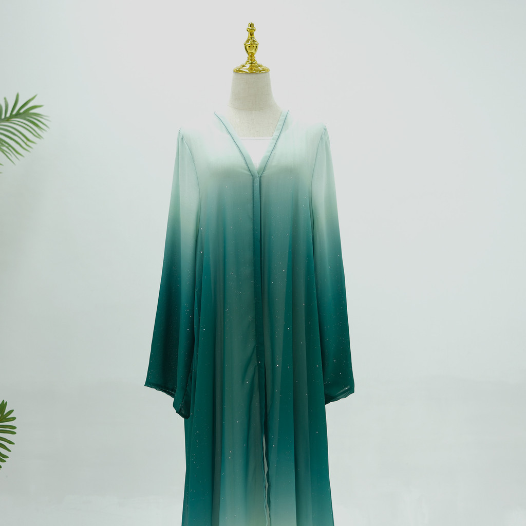 3 Piece Dubai Luxury Shiny Gradient Color Abaya Open Muslim Dresses with Scarf Chiffon Modest Robe Khimar Islamic Caftan - detail 8