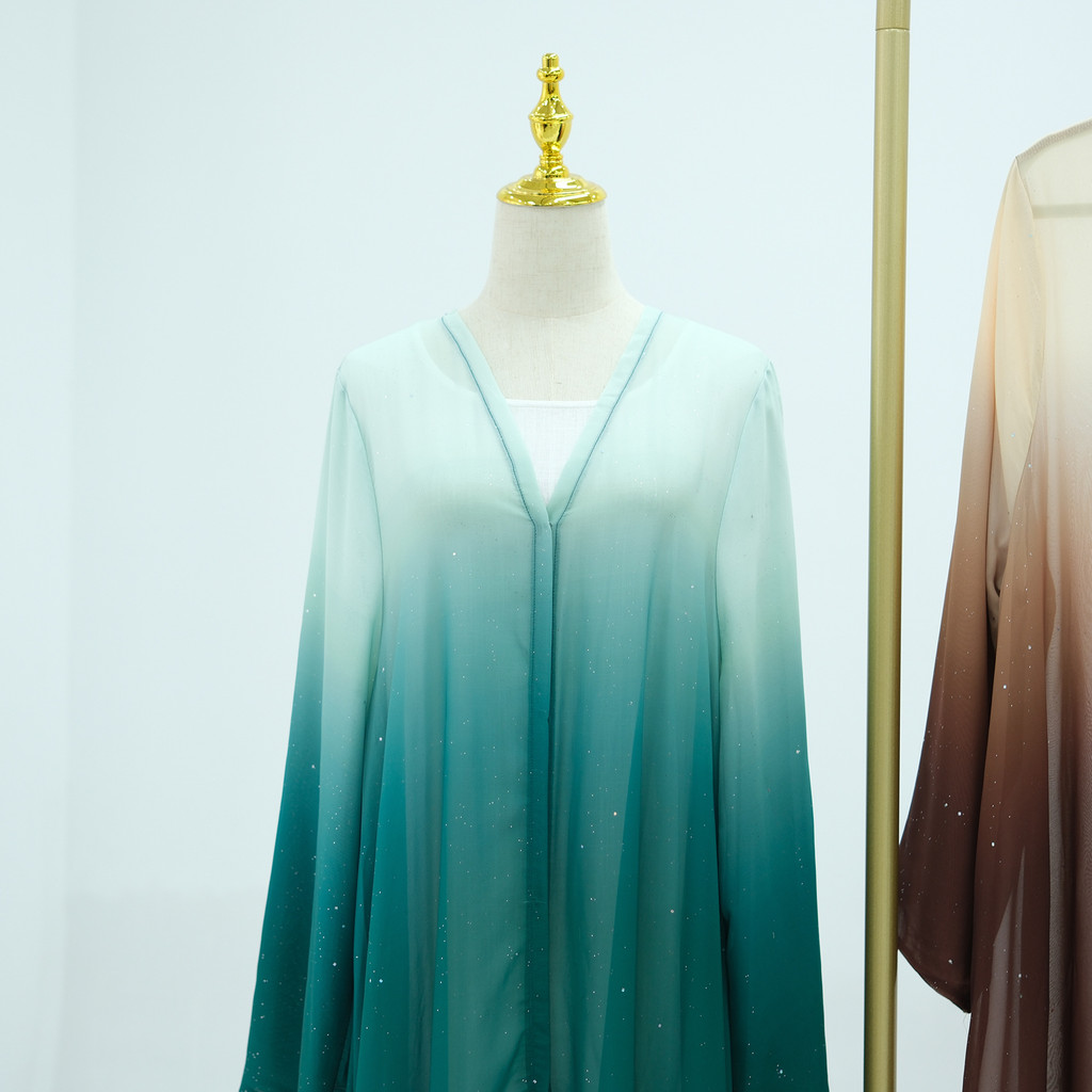 3 Piece Dubai Luxury Shiny Gradient Color Abaya Open Muslim Dresses with Scarf Chiffon Modest Robe Khimar Islamic Caftan - detail 4