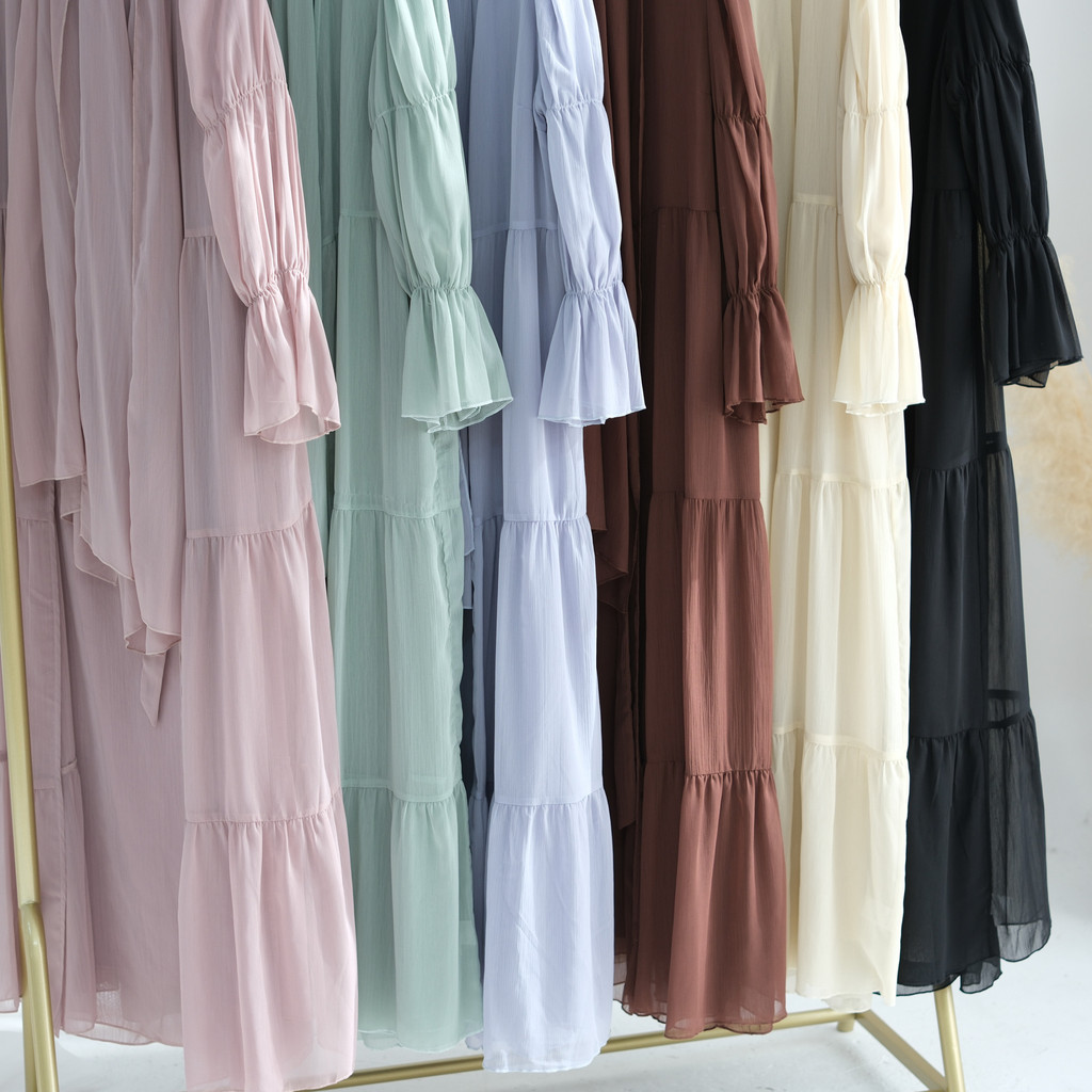 Sweet Abaya 2 & 3 Piece set, Sheer Open Abaya, Lined Inner Dress Hijabi Muslim Women Sets, Raya Ramadan Islamic Clothing - detail 1