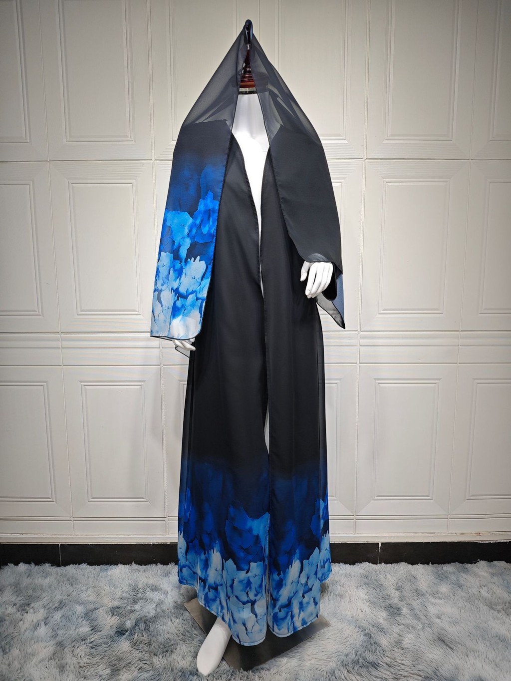 Muslim Women Abaya with Scarf 2 Piece Set Raya Abayas Cardigan Casual Long Robe Kaftan Party Ramadan Modest Jubah - detail 9