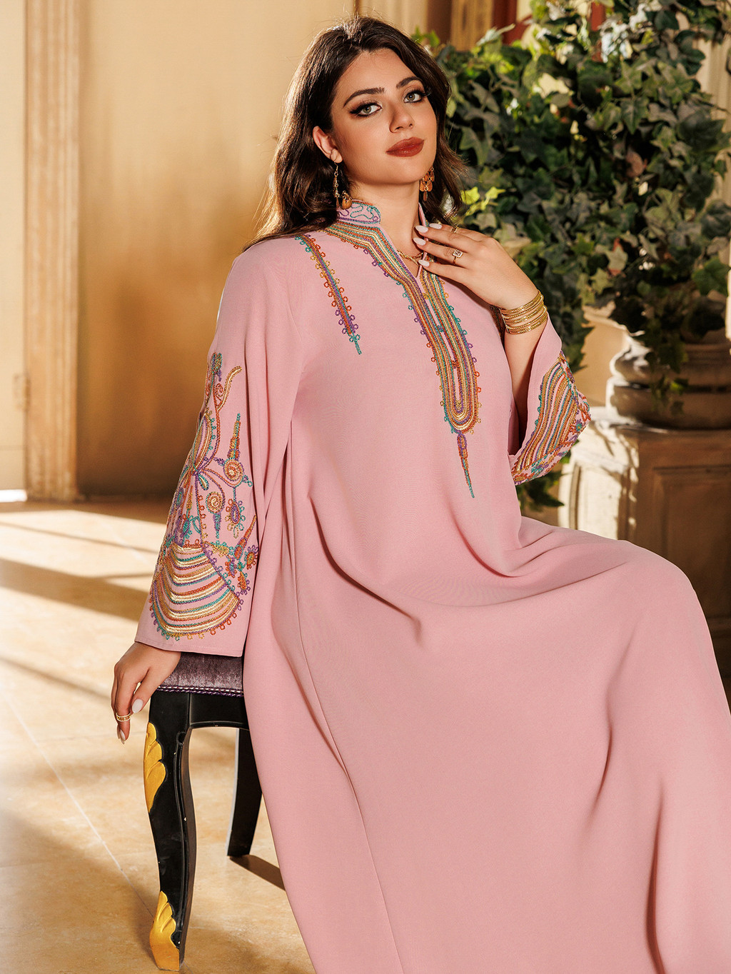 Abaya Women Party Dress Embroidery Muslim Modest Raya Dresses Long Robe Ramadan Dubai Kaftan Abayas - detail 11
