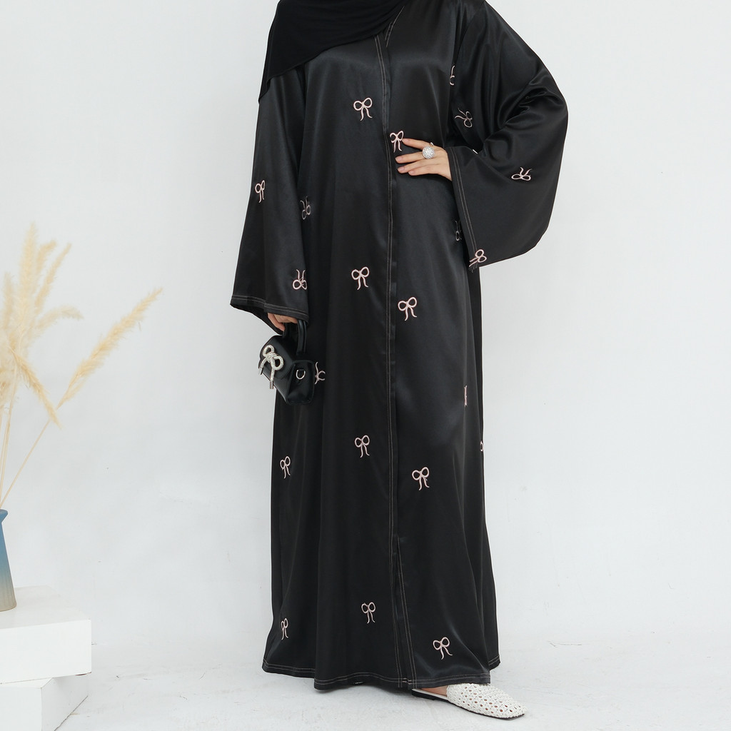 Raya Muslim Open Abaya for Women Cardigan Robe Long Dresses Bow Embroidery Ramadan Dubai Abayas Kaftan Jubah - detail 7