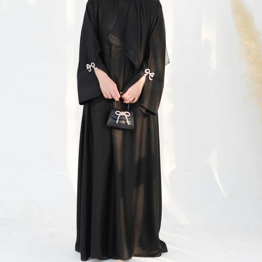 Raya Muslim Abaya for Women Bow Dresses Split Sleeve Ramadan Dubai Long Robe Party Islam Kaftan - detail 7