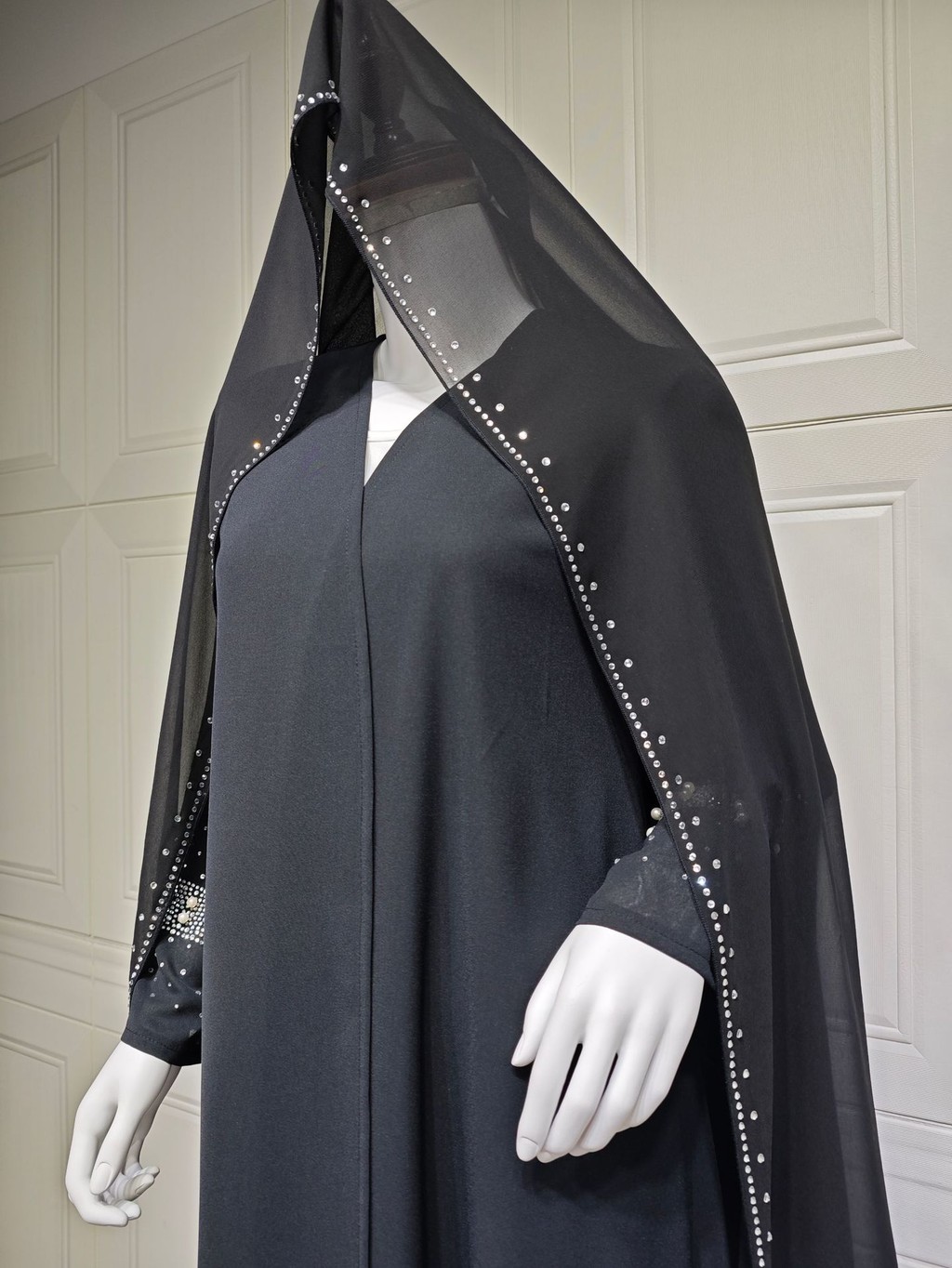 Muslim Black Abaya Dubai Luxury Open Cardigan Women's Prayer Caftan For Evening Robe Clothes Large Size With Belt - detail 9