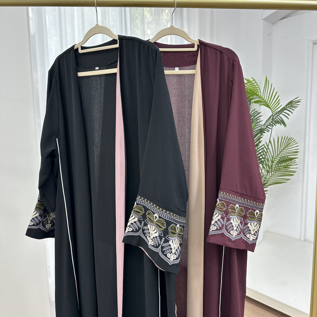 Embroidery Open Black Fancy Abaya Dubai For Evening Party Dress Muslim Clothing Women Kaftan Malay Kaftan Woman - detail 6