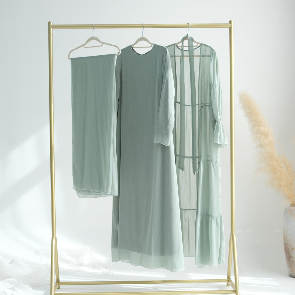 Sweet Abaya 2 & 3 Piece set, Sheer Open Abaya, Lined Inner Dress Hijabi Muslim Women Sets, Raya Ramadan Islamic Clothing - detail 10