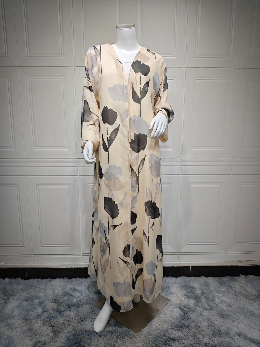 Ramadan Muslim Woman’s Floral Print Long Dresses Modest Elegant Cardigan with Hijab Casual Loose Abayas - detail 8