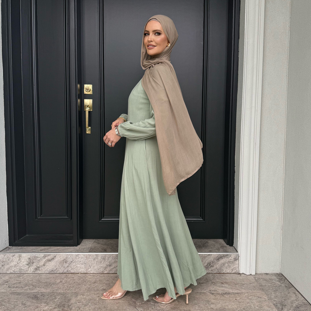 New Muslim Dress for Women Cotton and Linen Maxi Dresses Raya Ramadan Modest Abaya Robe Islam Clothing Jubah - detail 3