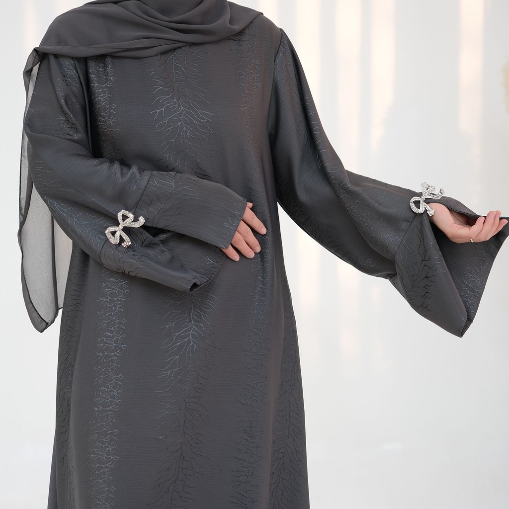 Raya Muslim Abaya for Women Bow Dresses Split Sleeve Ramadan Dubai Long Robe Party Islam Kaftan - detail 3
