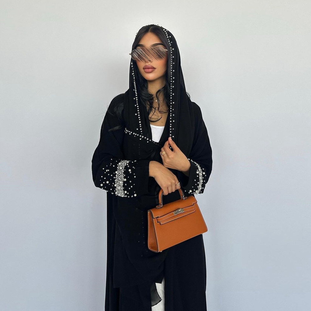 Muslim Black Abaya Dubai Luxury Open Cardigan Women's Prayer Caftan For Evening Robe Clothes Large Size With Belt - detail 2