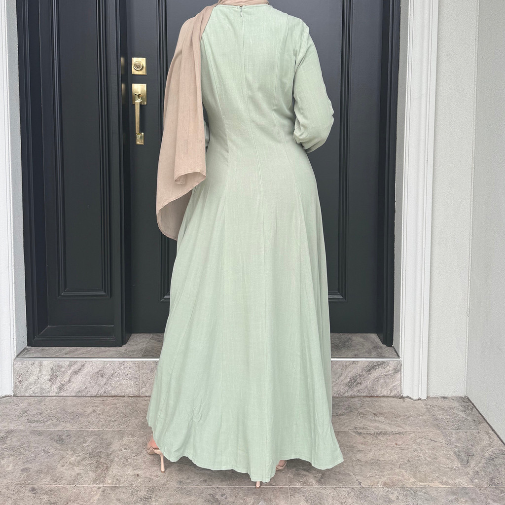New Muslim Dress for Women Cotton and Linen Maxi Dresses Raya Ramadan Modest Abaya Robe Islam Clothing Jubah - detail 5