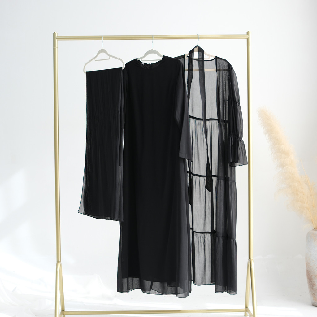 Sweet Abaya 2 & 3 Piece set, Sheer Open Abaya, Lined Inner Dress Hijabi Muslim Women Sets, Raya Ramadan Islamic Clothing - detail 6