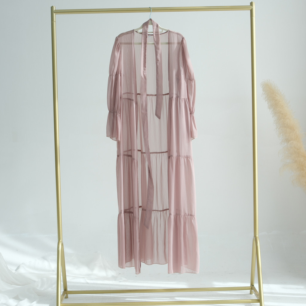Sweet Abaya 2 & 3 Piece set, Sheer Open Abaya, Lined Inner Dress Hijabi Muslim Women Sets, Raya Ramadan Islamic Clothing - detail 8