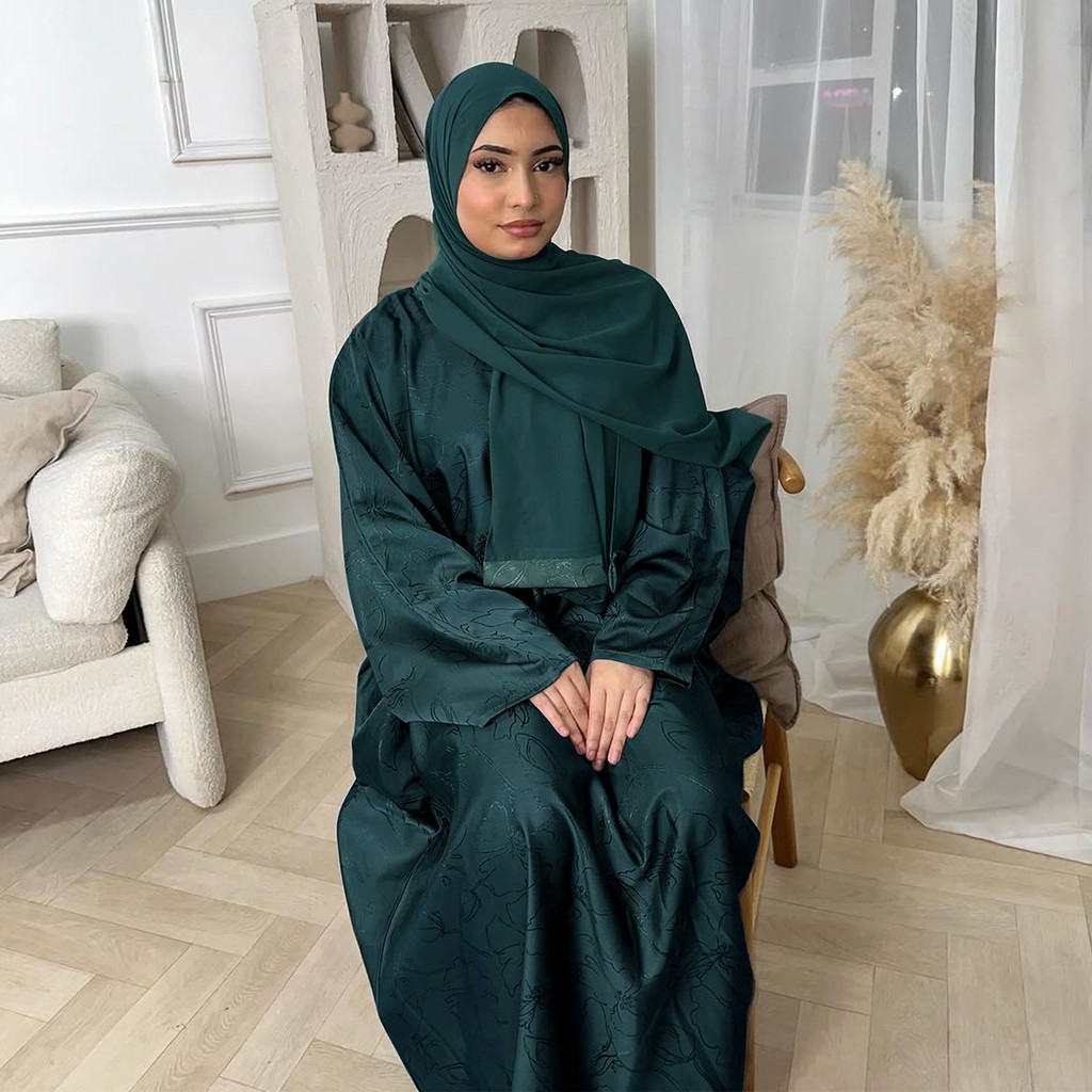 Closed Abaya Dress Dubai Luxury Muslim Hijab Dress 3D Jacquard Satin Black Abayas for Women Kaftan Malay Islamic - detail 6