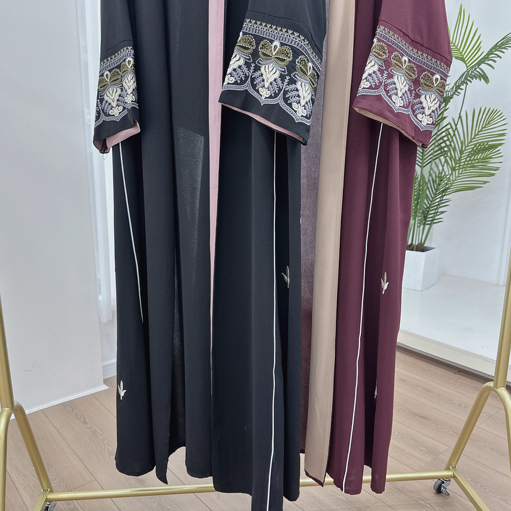Embroidery Open Black Fancy Abaya Dubai For Evening Party Dress Muslim Clothing Women Kaftan Malay Kaftan Woman - detail 8