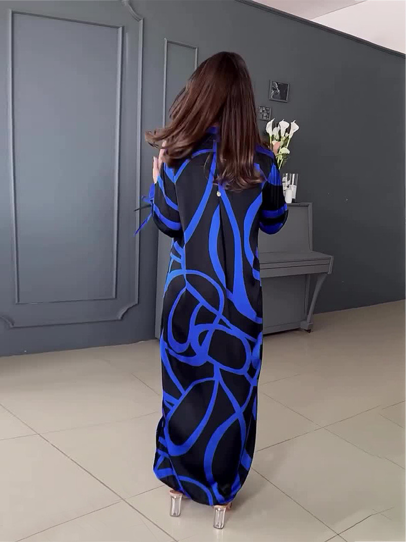 Printed Long Sleeve Muslim Dress Women Long V-neck Dress with Small Slit Party Dresses Evening Islam Dubai Abaya Arab - detail 7