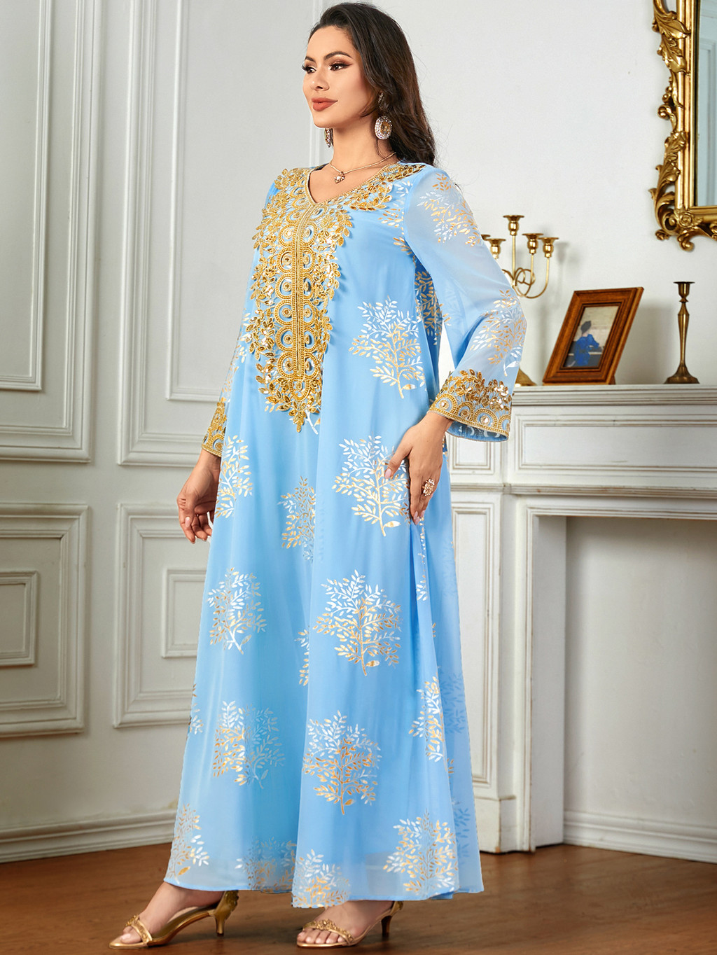 Summer Middle East Arab New Floral Gold Plated Women Dresses Party Dresses Malayu Kaftan with Customized Belt - detail 8