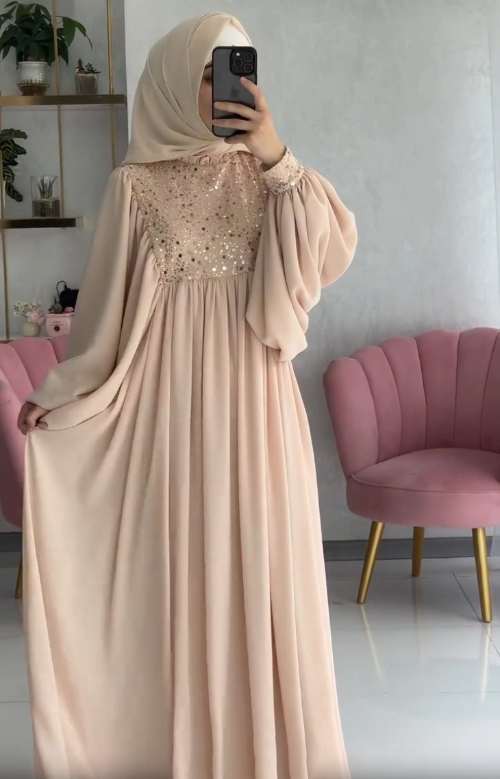 Raya Muslim Party Dress Abaya for Women Sequins Dresses Loose Kaftan Islam Arab Long Robe Ramadan Dubai - detail 3