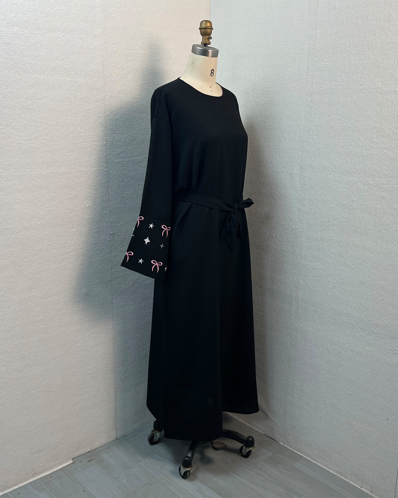 Ramadan Muslim Women Modest Dresses Kaftan Bow Embroidery Dubai Abayas Islam Raya Jubah Arab Long Robe - detail 8