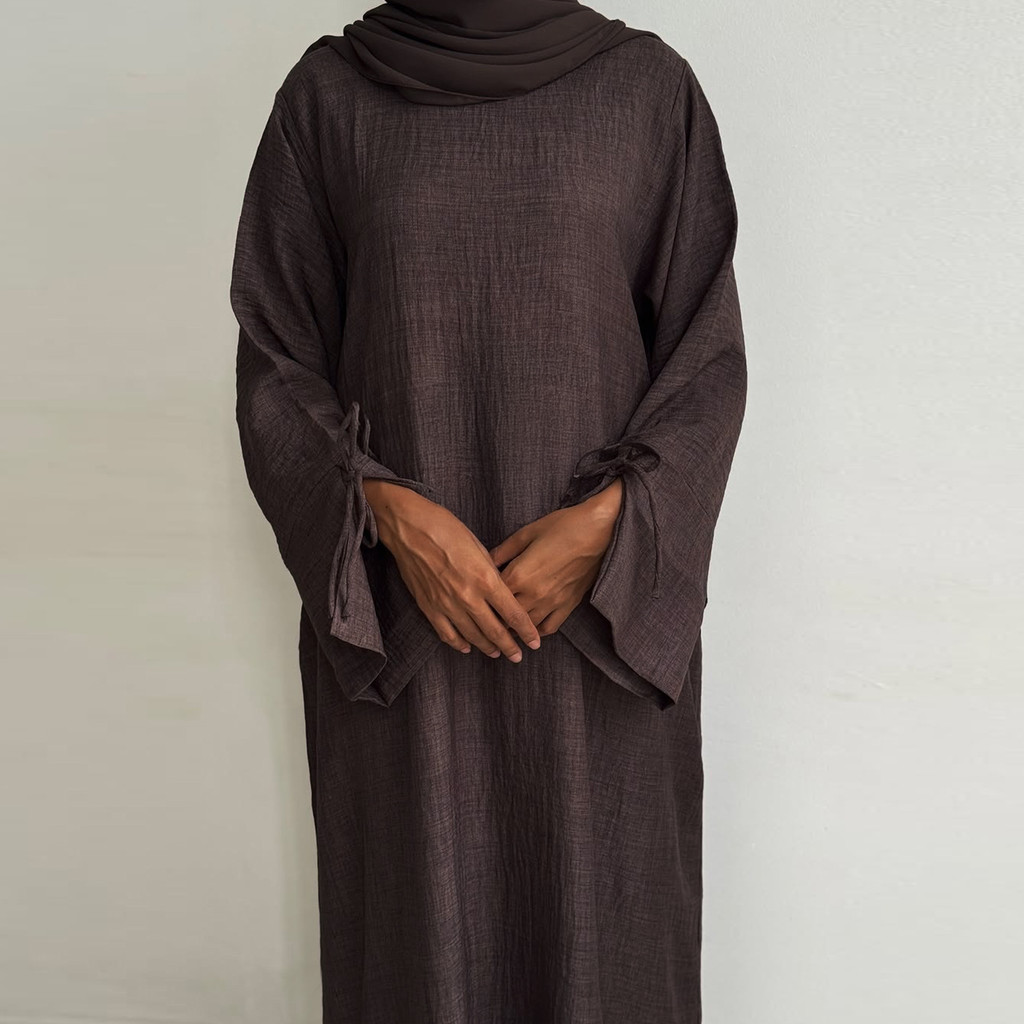 New Luxury Saudi Women Abayas Malay Women Solid Long Sleeve O Neck Ramadan Women's Clothing - detail 2