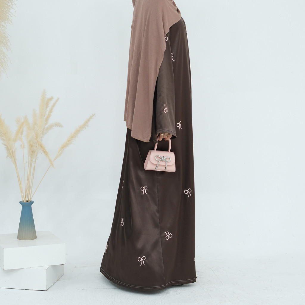 Raya Muslim Open Abaya for Women Cardigan Robe Long Dresses Bow Embroidery Ramadan Dubai Abayas Kaftan Jubah - detail 4