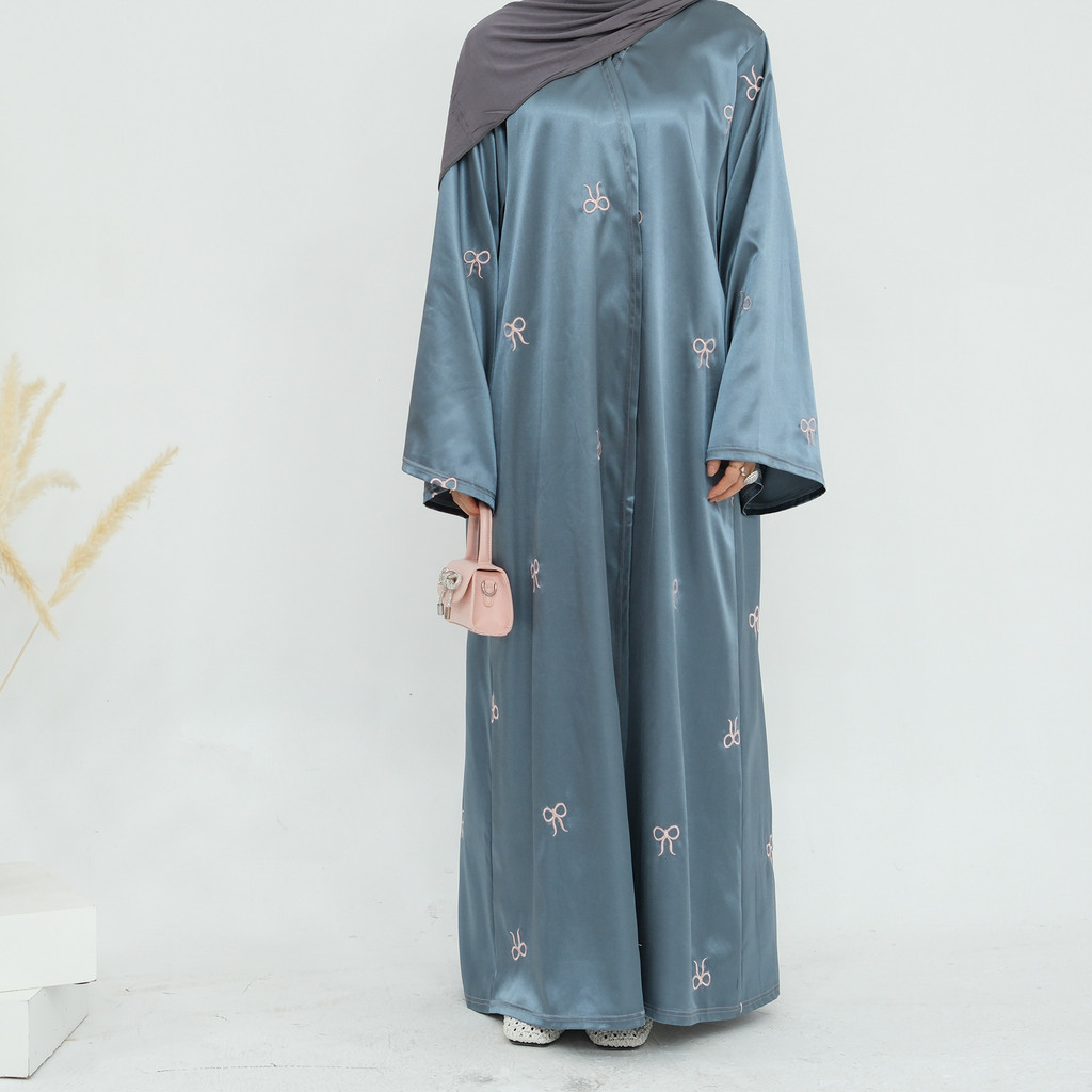 Raya Muslim Open Abaya for Women Cardigan Robe Long Dresses Bow Embroidery Ramadan Dubai Abayas Kaftan Jubah - detail 11