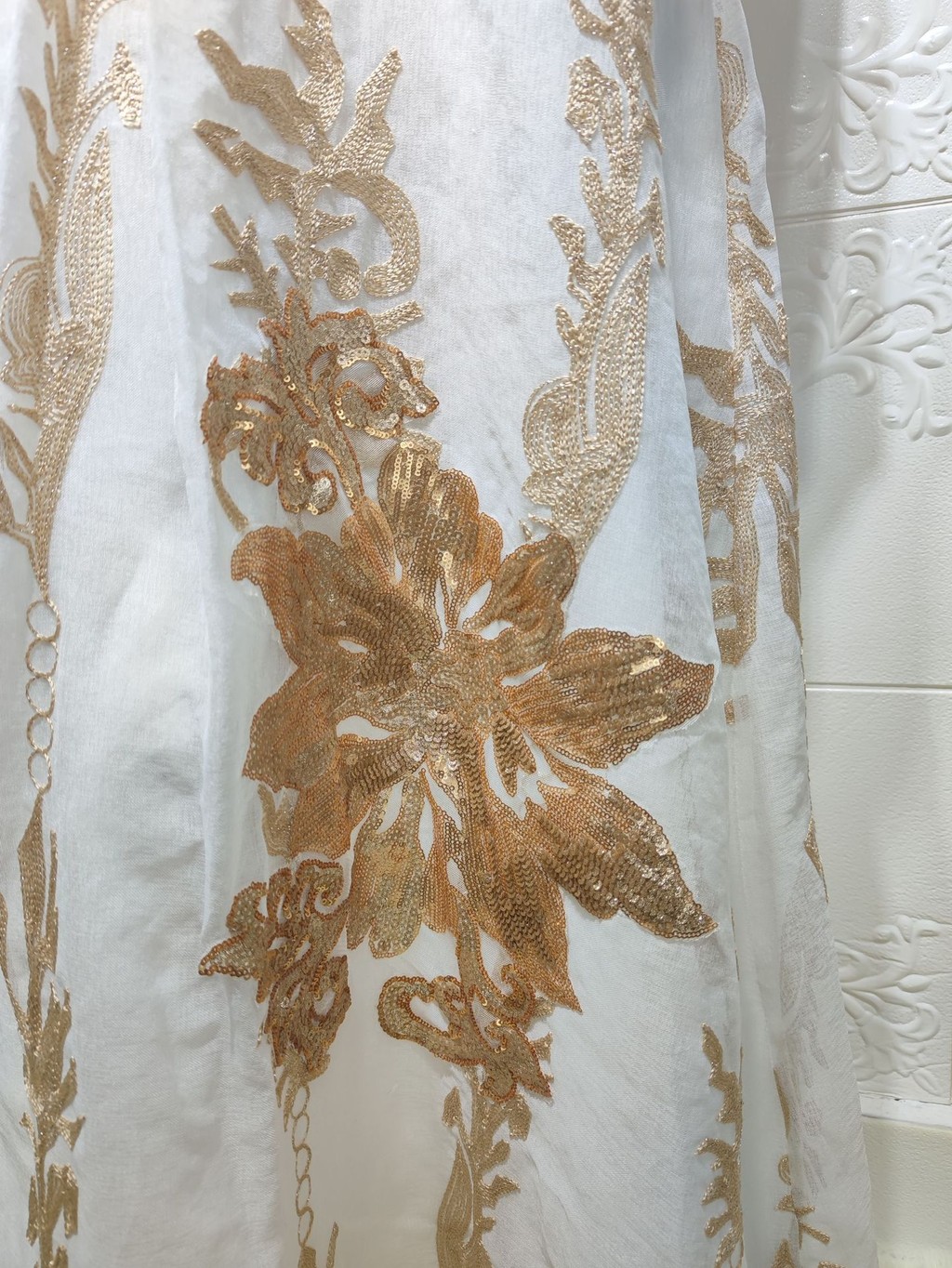 Sequins Embroidered Abaya Dress For Women Kaftan Arabic White Islamic Ethnic Robe Raya New - detail 10