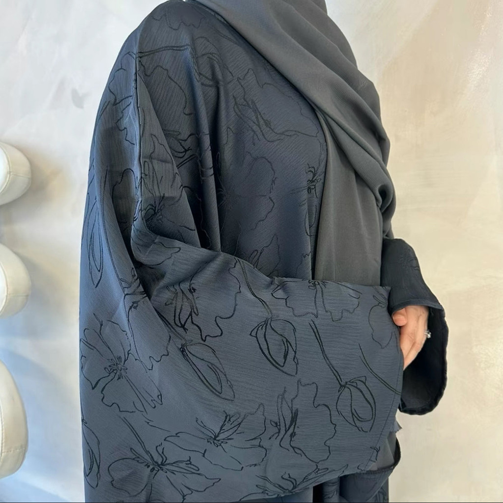 Closed Abaya Dress Dubai Luxury Muslim Hijab Dress 3D Jacquard Satin Black Abayas for Women Kaftan Malay Islamic - detail 8