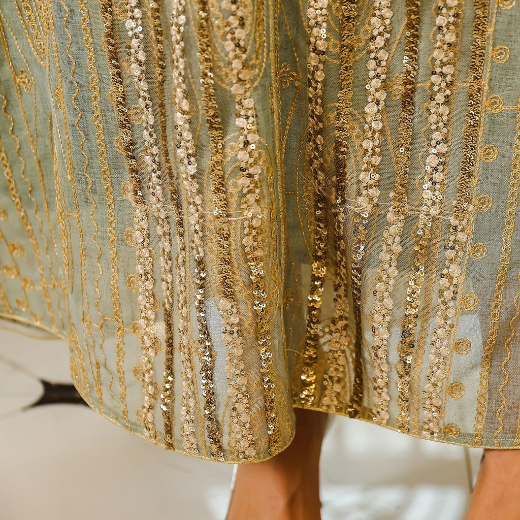Fashion Sequin Gold Stamping Abaya V-Neck Long Sleeve Loose Dress Malay Islamic Arab Elegant Casual Clothin - detail 5