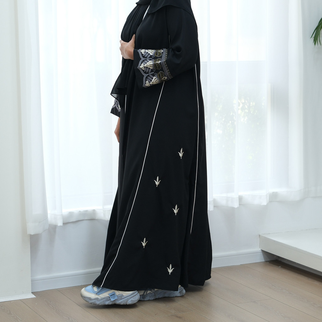 Embroidery Open Black Fancy Abaya Dubai For Evening Party Dress Muslim Clothing Women Kaftan Malay Kaftan Woman - detail 4