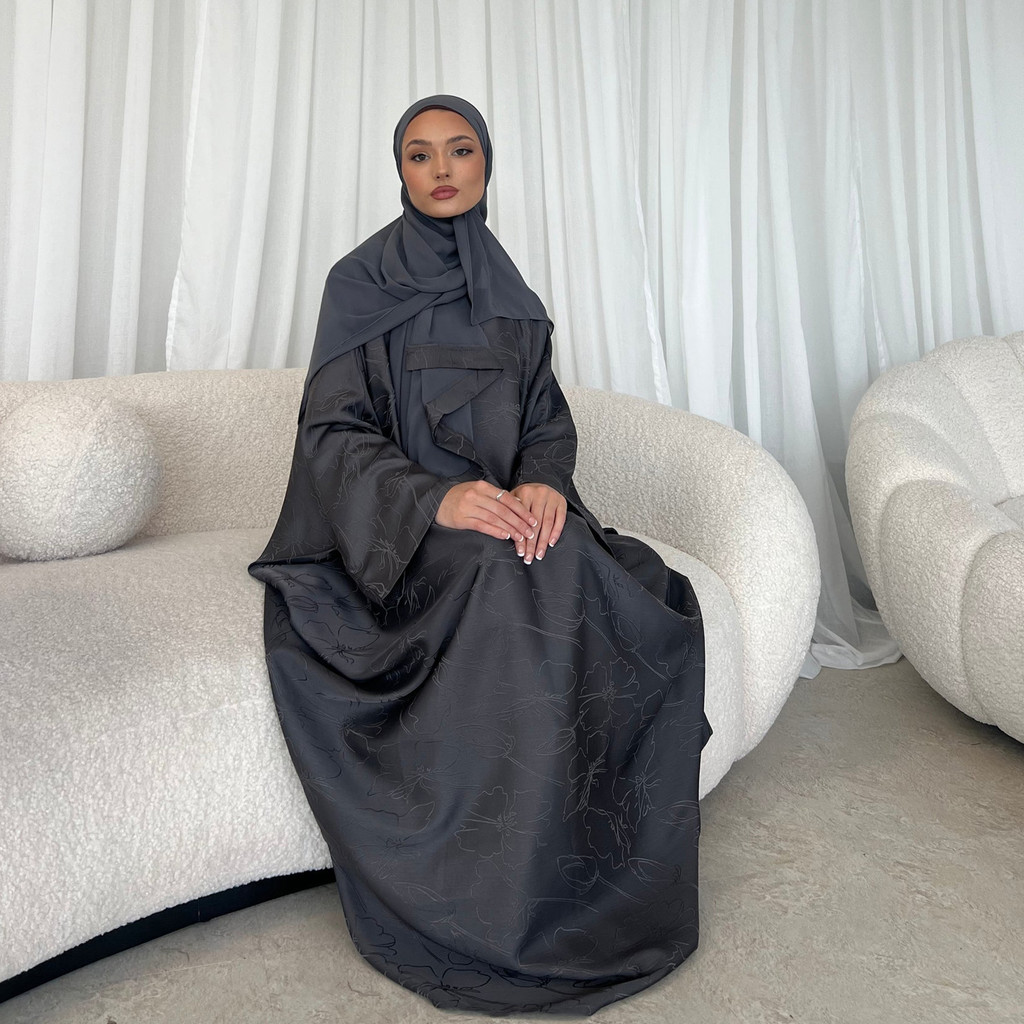 Closed Abaya Dress Dubai Luxury Muslim Hijab Dress 3D Jacquard Satin Black Abayas for Women Kaftan Malay Islamic - detail 4