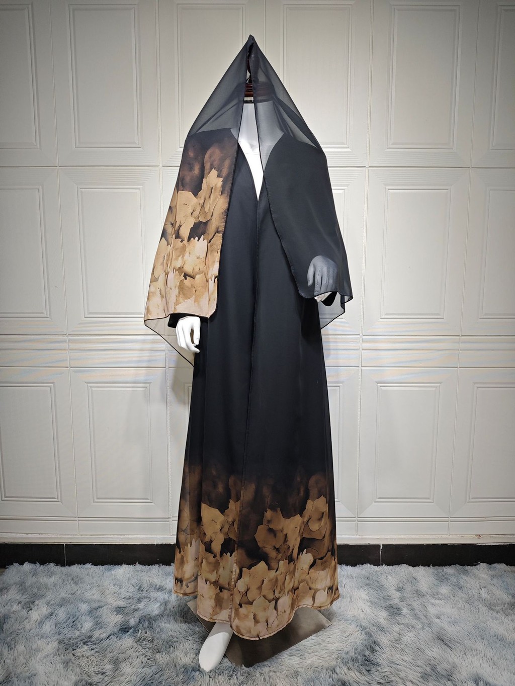 Muslim Women Abaya with Scarf 2 Piece Set Raya Abayas Cardigan Casual Long Robe Kaftan Party Ramadan Modest Jubah - detail 10