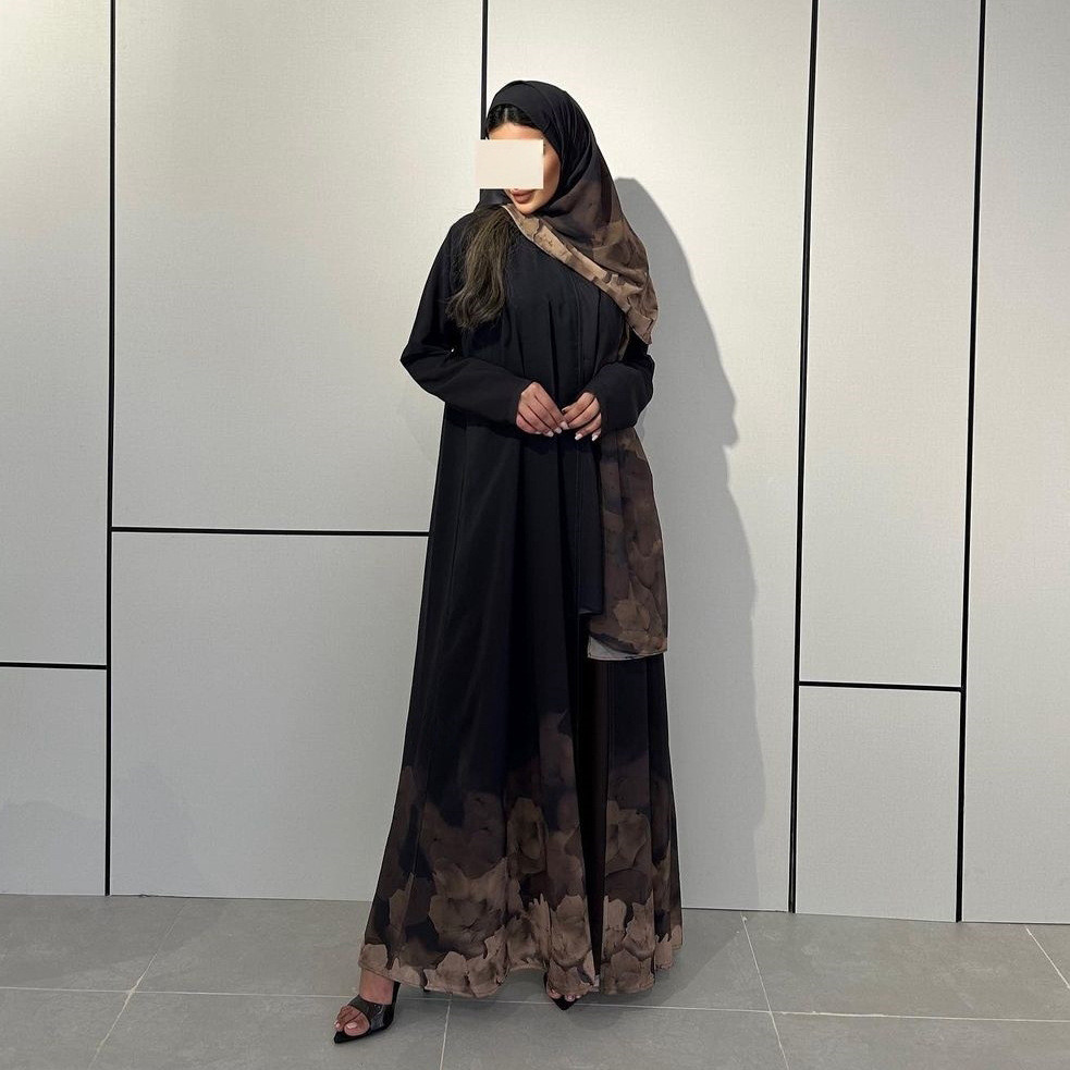 Muslim Women Abaya with Scarf 2 Piece Set Raya Abayas Cardigan Casual Long Robe Kaftan Party Ramadan Modest Jubah - detail 3
