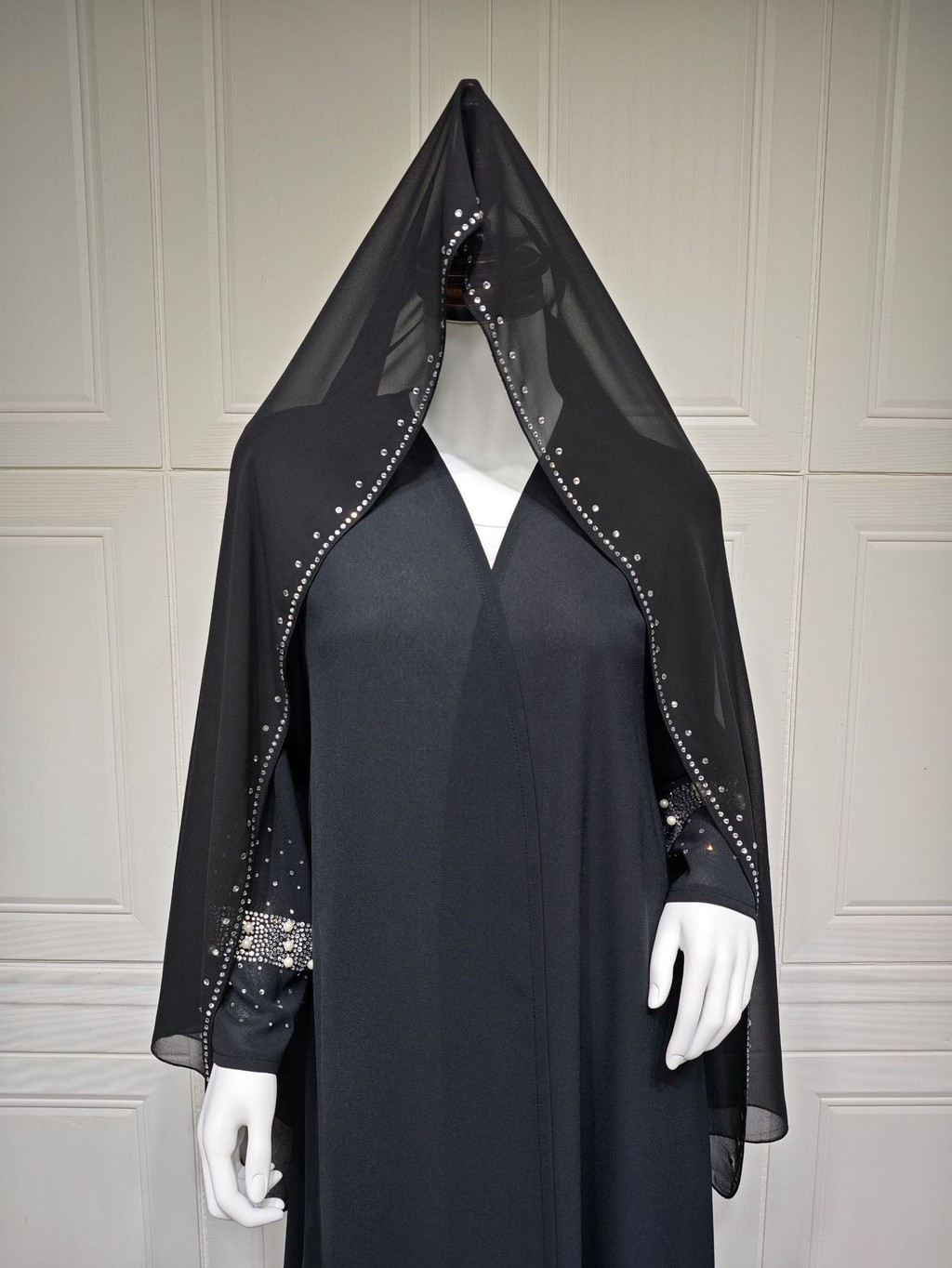 Muslim Black Abaya Dubai Luxury Open Cardigan Women's Prayer Caftan For Evening Robe Clothes Large Size With Belt - detail 8