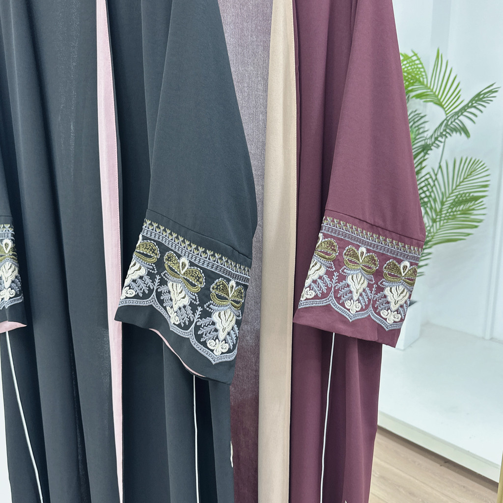 Embroidery Open Black Fancy Abaya Dubai For Evening Party Dress Muslim Clothing Women Kaftan Malay Kaftan Woman - detail 7