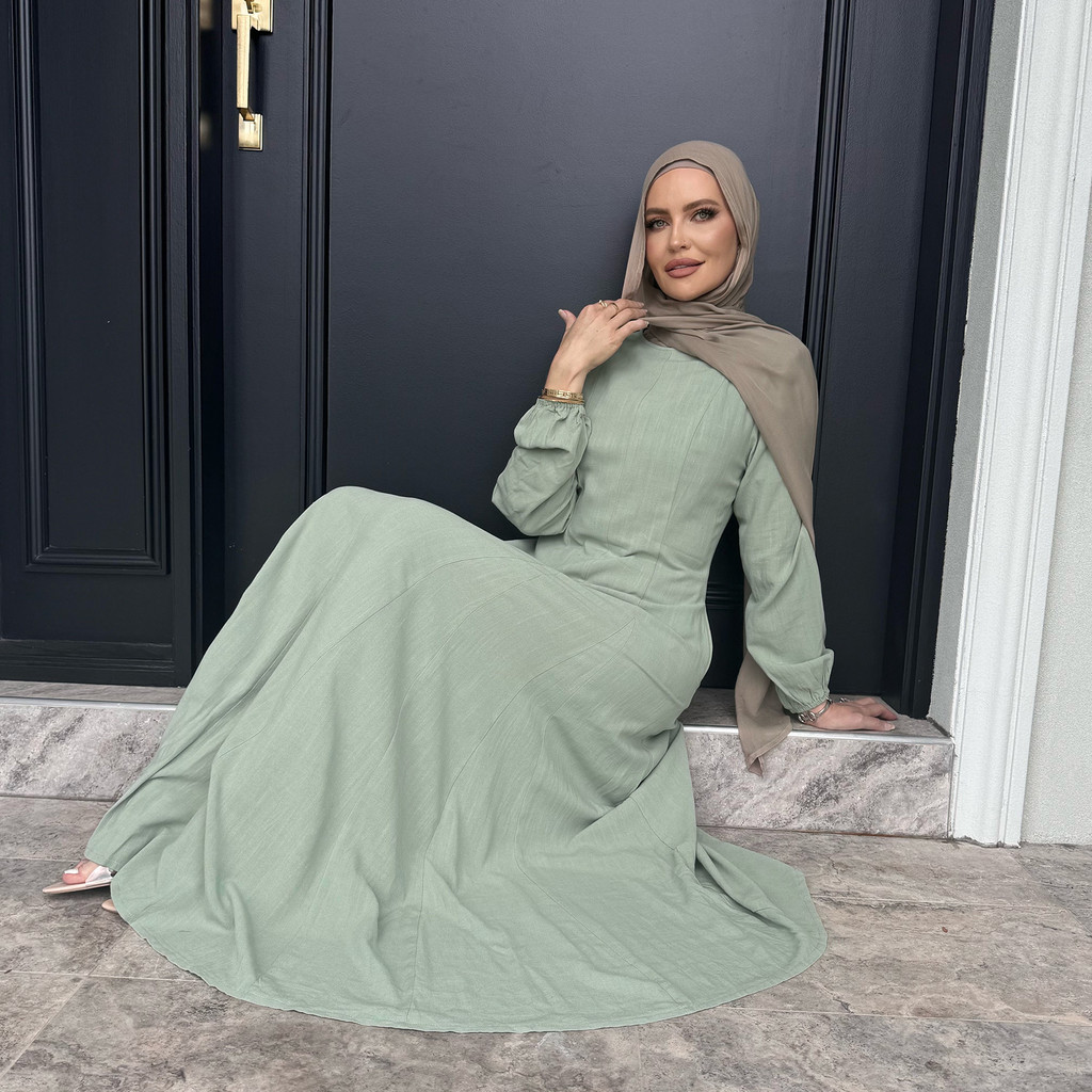 New Muslim Dress for Women Cotton and Linen Maxi Dresses Raya Ramadan Modest Abaya Robe Islam Clothing Jubah - detail 4