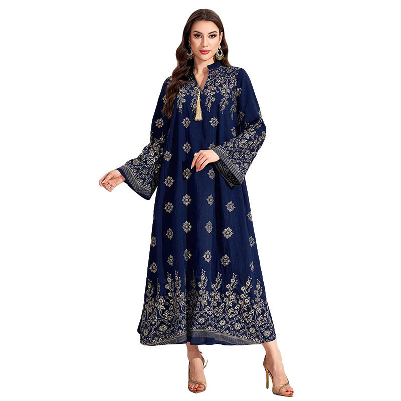 New Embroidery Muslim Dress Women Dubai Abaya Kaftan Raya Islamic Clothing Arabic Robe Caftan Muslimah - detail 7