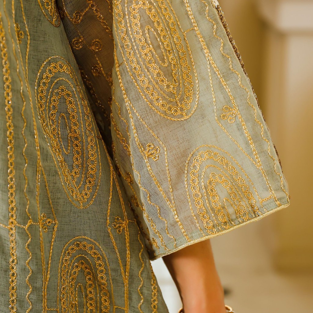 Fashion Sequin Gold Stamping Abaya V-Neck Long Sleeve Loose Dress Malay Islamic Arab Elegant Casual Clothin - detail 4
