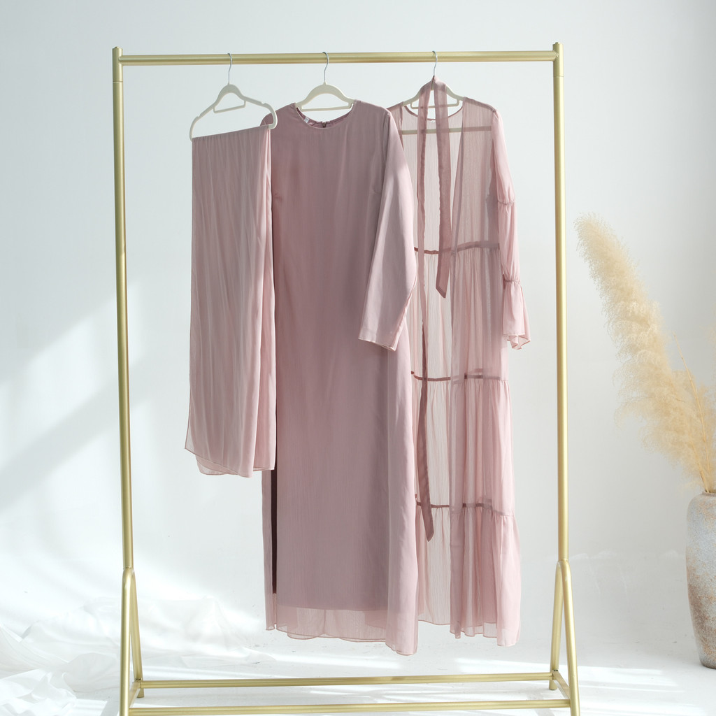 Sweet Abaya 2 & 3 Piece set, Sheer Open Abaya, Lined Inner Dress Hijabi Muslim Women Sets, Raya Ramadan Islamic Clothing - detail 9